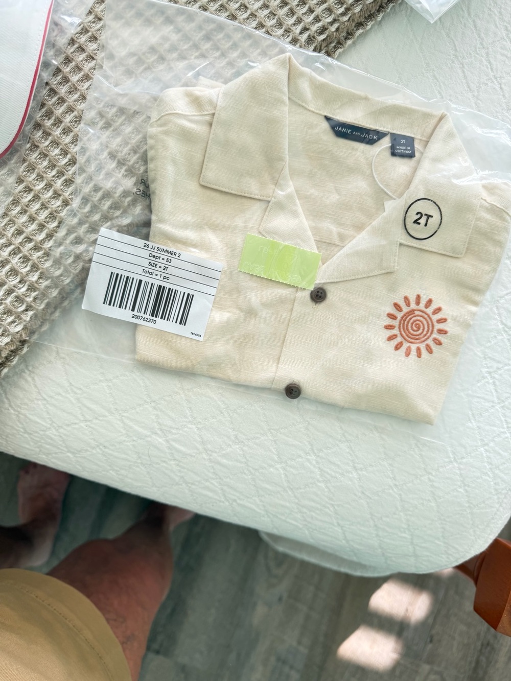 Janie and Jack Toddler Cream Shirt with Sun Embroidery - 2Tcabana shirt MSRP $48